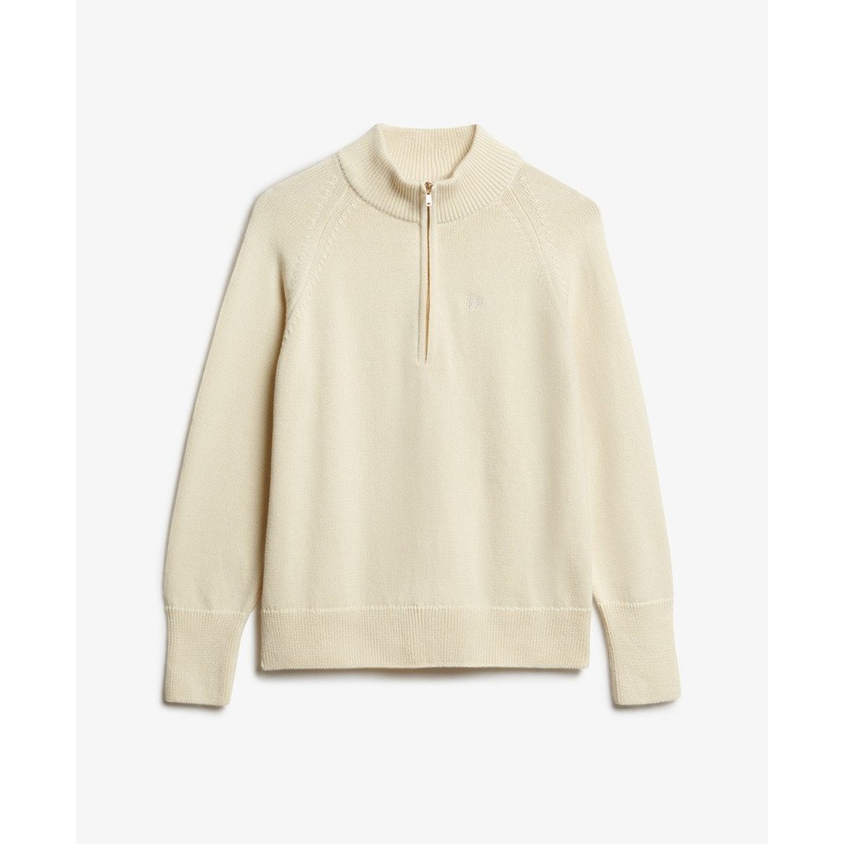 Pull Classic Cotton Knit Half Zip Coupe Décontractée écru, SUPERDRY