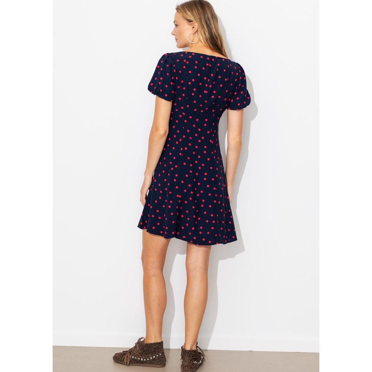Robe courte à pois imprimé marine, PROMOD