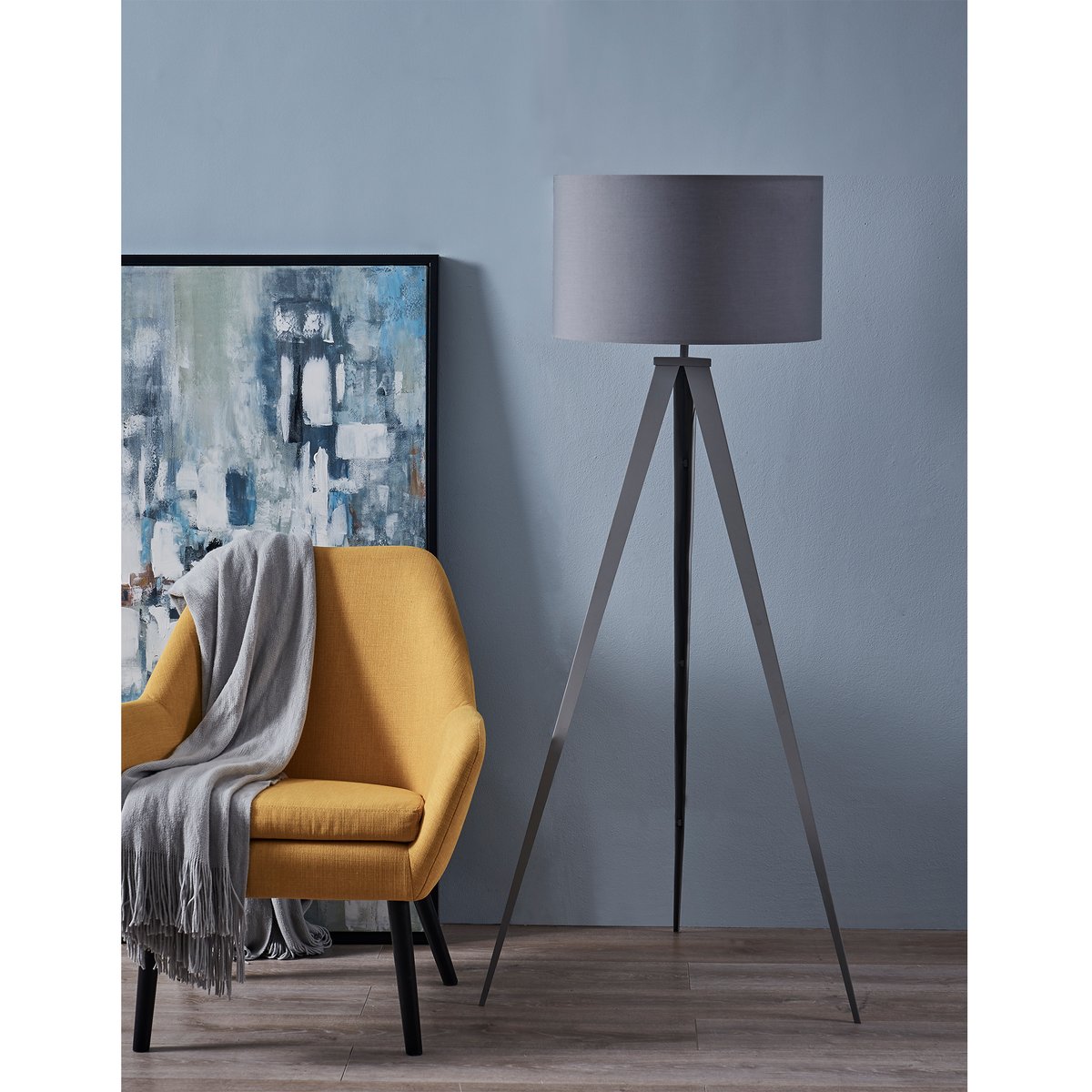 Lampadaire Intérieur Trépied Métal ROMANZA gris, TEAMSON HOME
