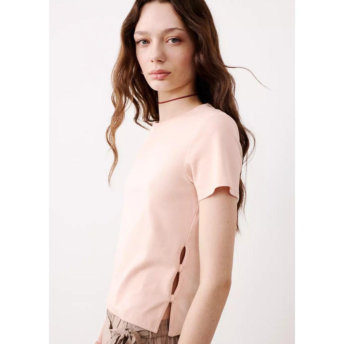 T-shirt détail ouverture rose pastel, MANGO TEEN