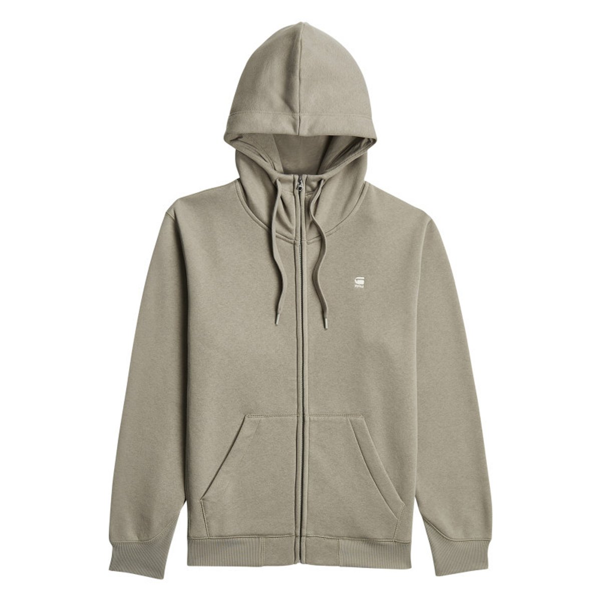 Sweat zippé taupe uni avec une coupe droite et un col à capuche autre, G-Star RAW