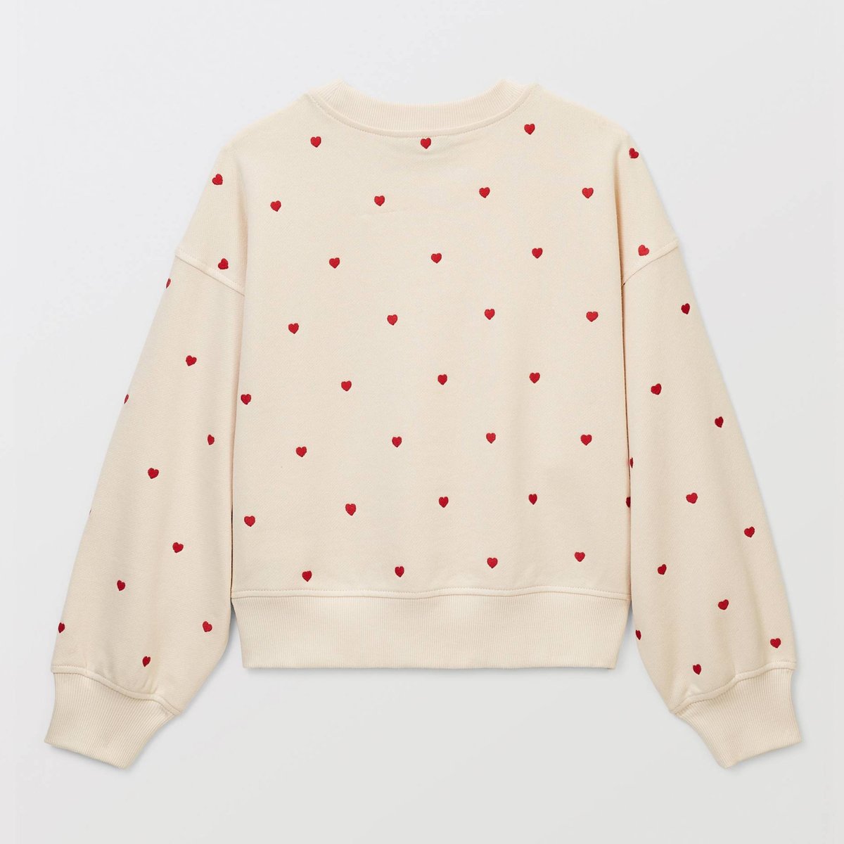 Sweat brodé coeurs contenant du coton BIO amaretti, MONOPRIX