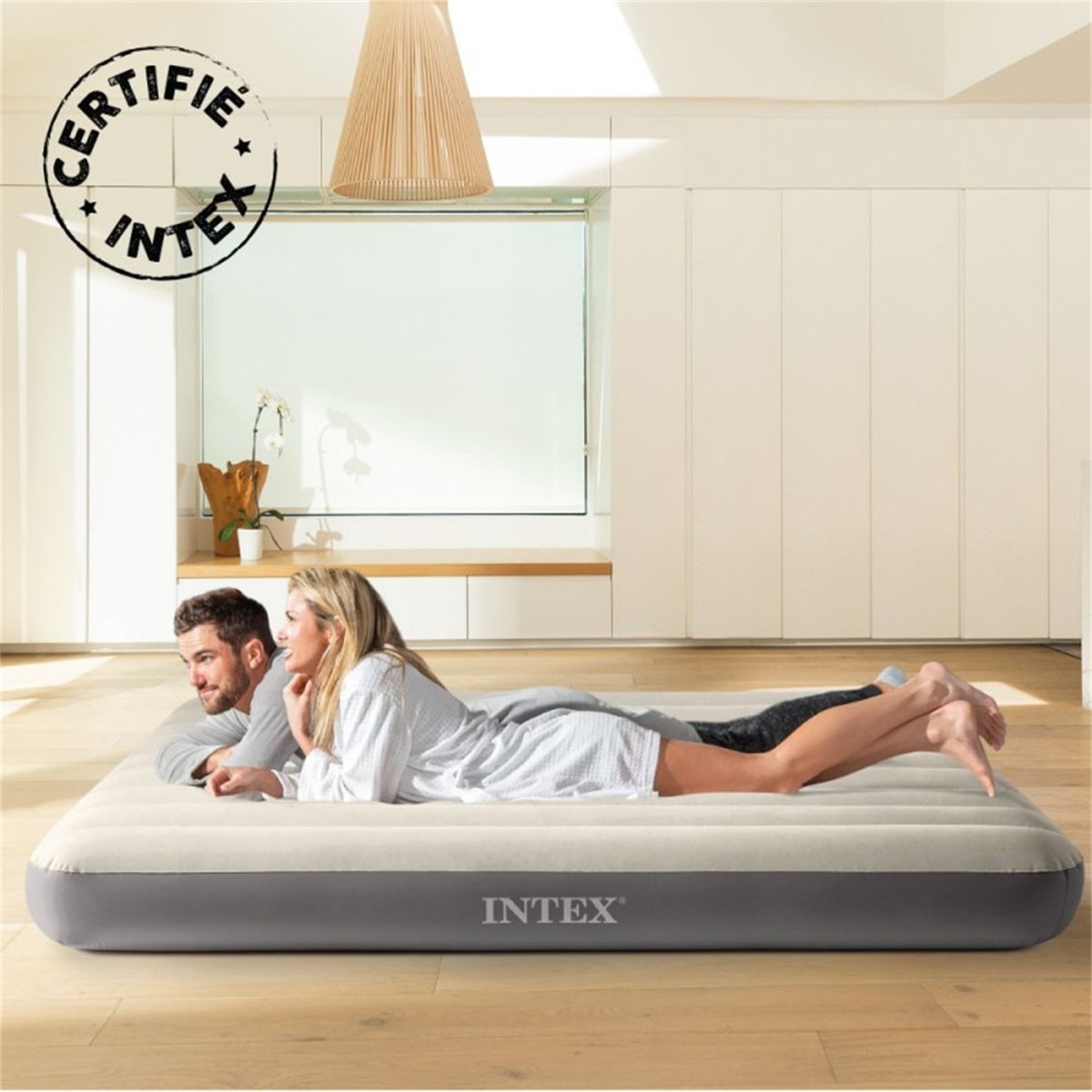 Matelas gonflable Single High Large 2 personnes beige, INTEX