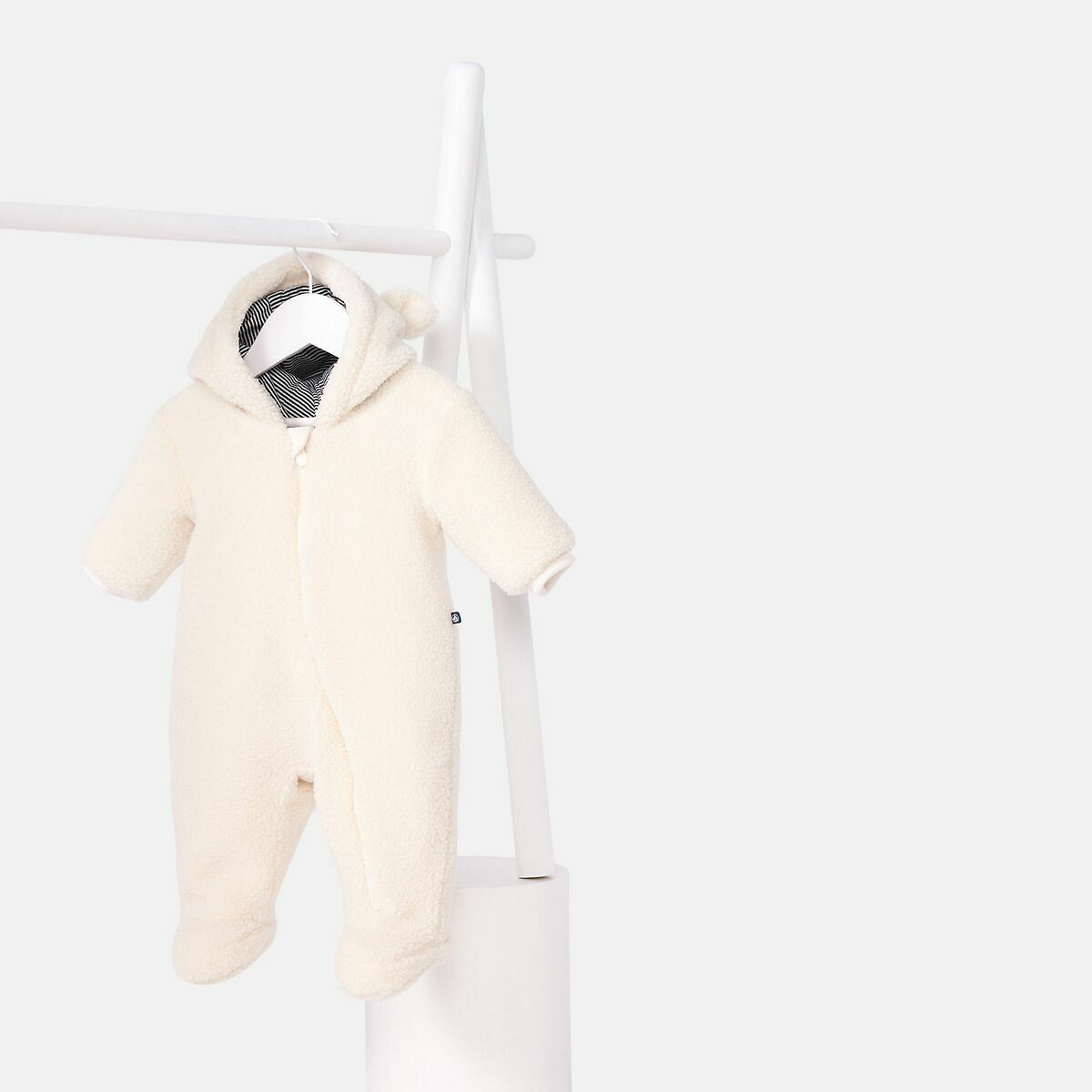 Sherpa pramsuit with ears and lining ecru , PETIT BATEAU