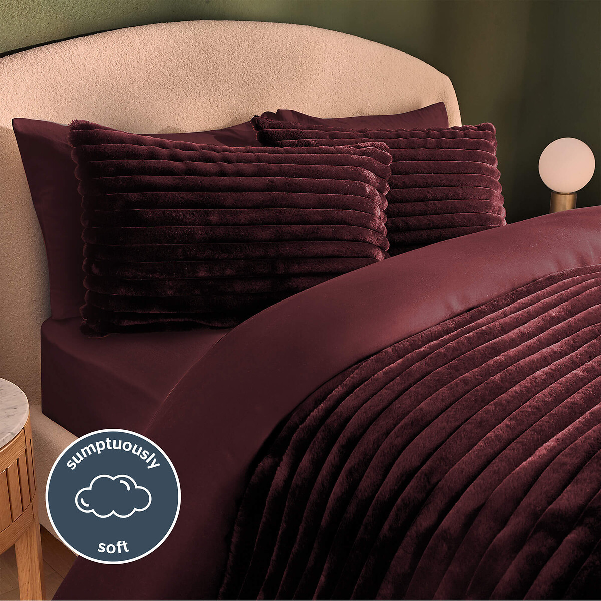 Ribbed Faux Fur Duvet and Pillowcase Set berry, SILENTNIGHT