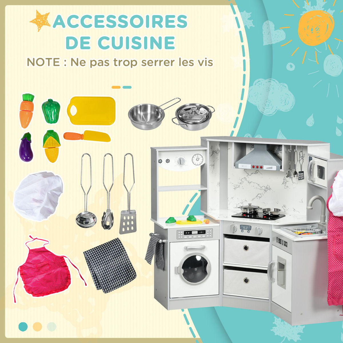 Ensemble de cuisine pour enfants MDF Gris gris blanc, AIYAPLAY