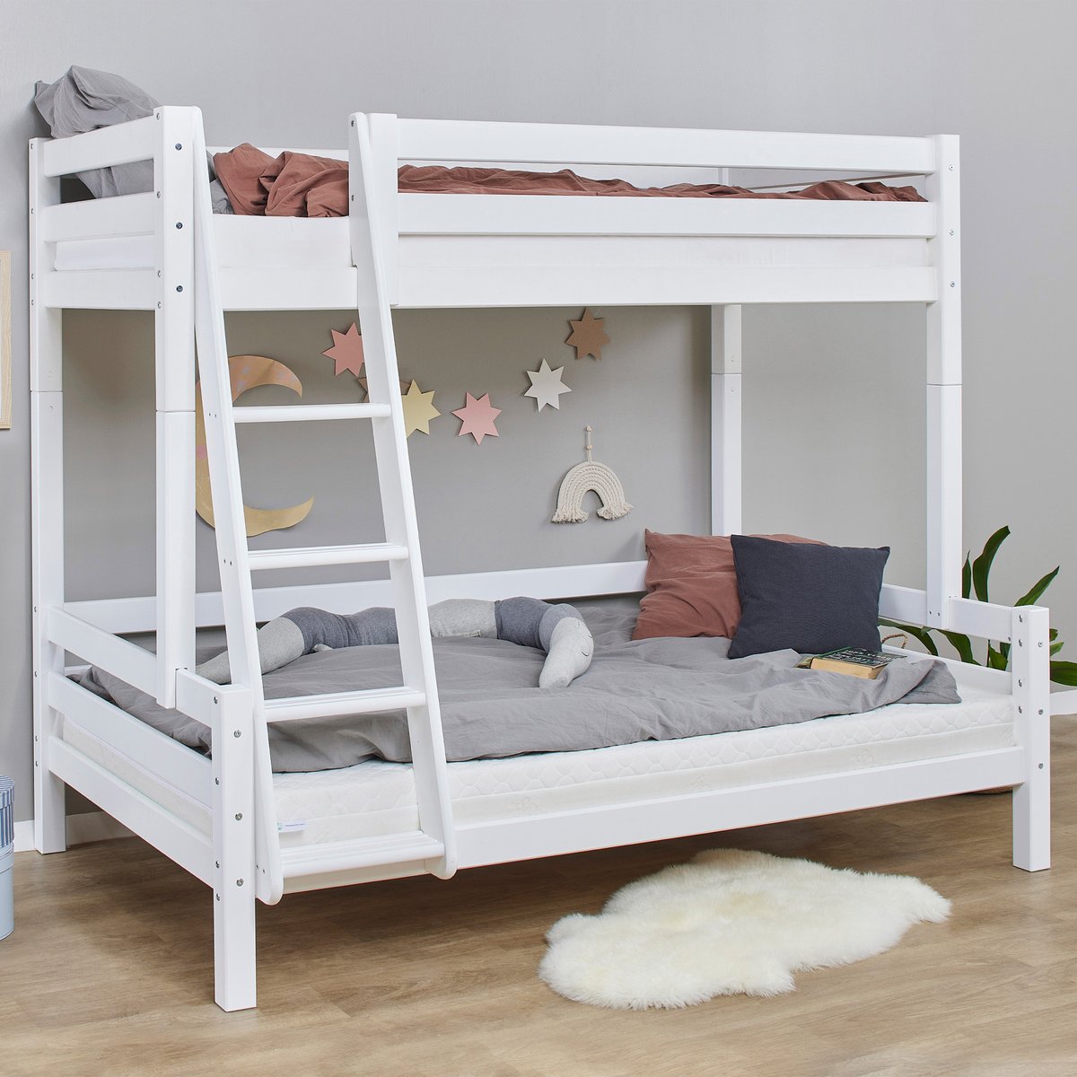 Lit Superposé pin massif ECO LUXURY blanc, HOPPEKIDS
