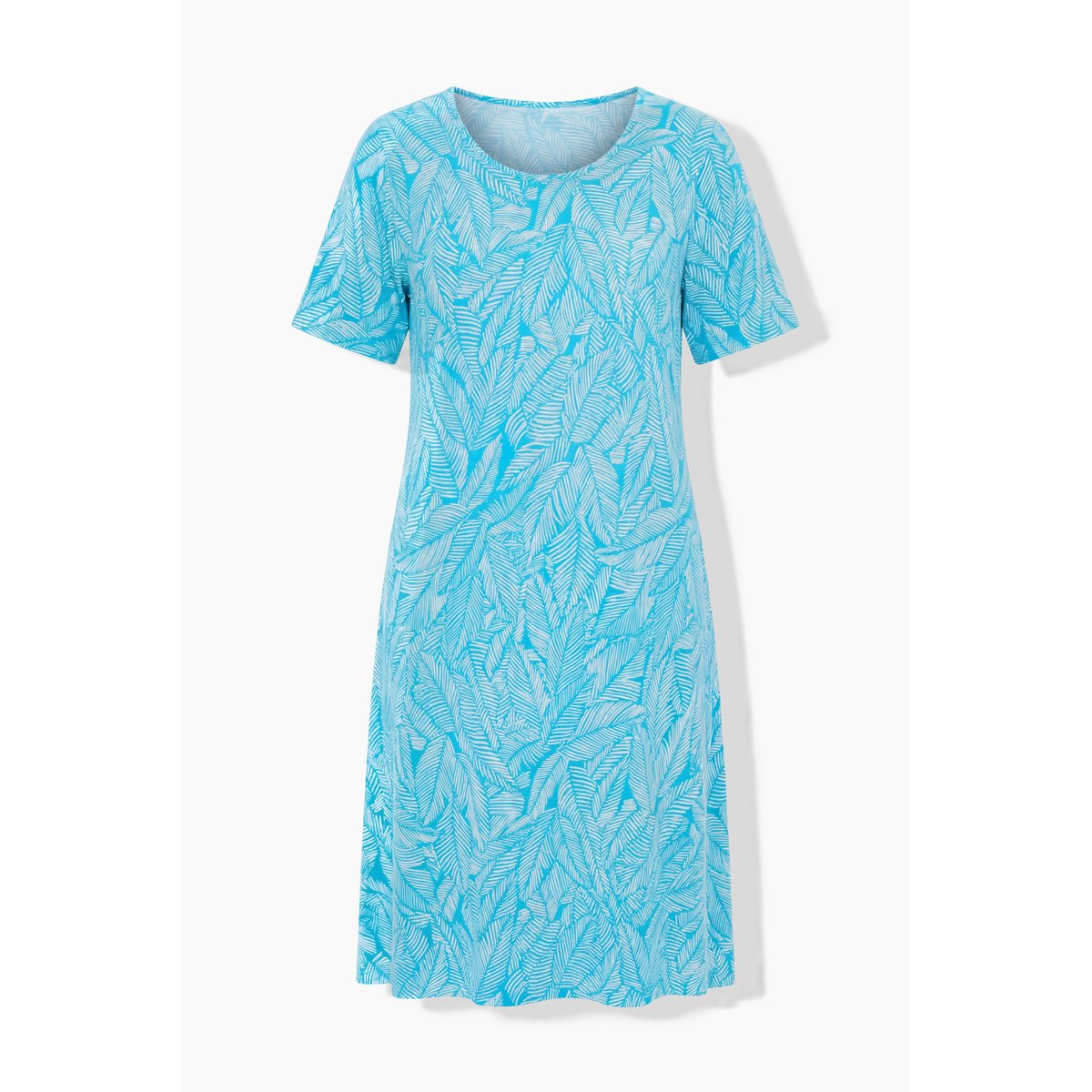 Robe en jersey motif feuilles aqua foncé, ULLA POPKEN
