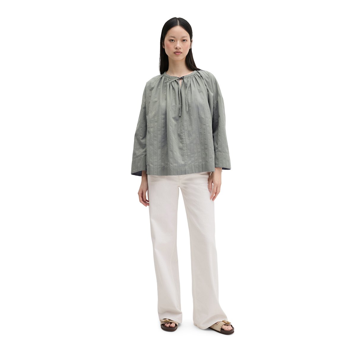 Tunique relaxed en voile de coton avec une fine broderie ajourée gris, MARC O'POLO
