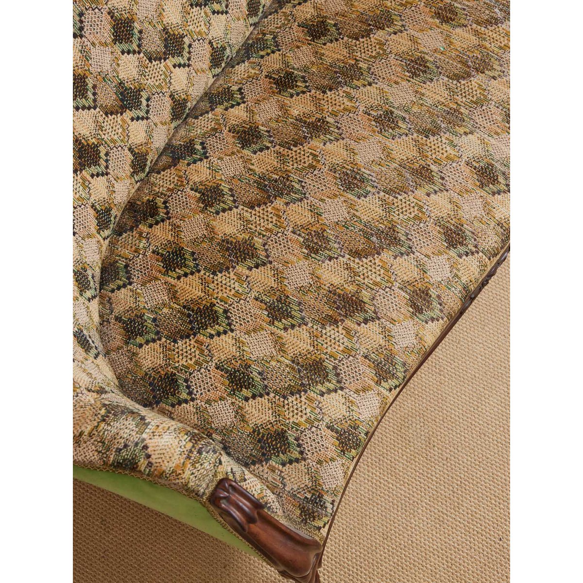 Banquette double en tissu Martine N°63 - Bon état bois foncé, DEBONGOUT