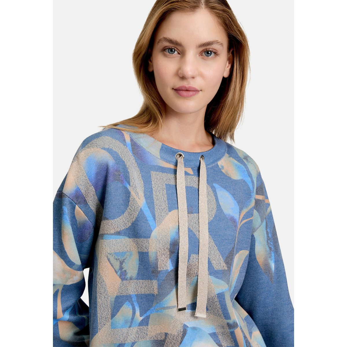 Pull-over en fine maille à imprimé blue/camel, BETTY BARCLAY