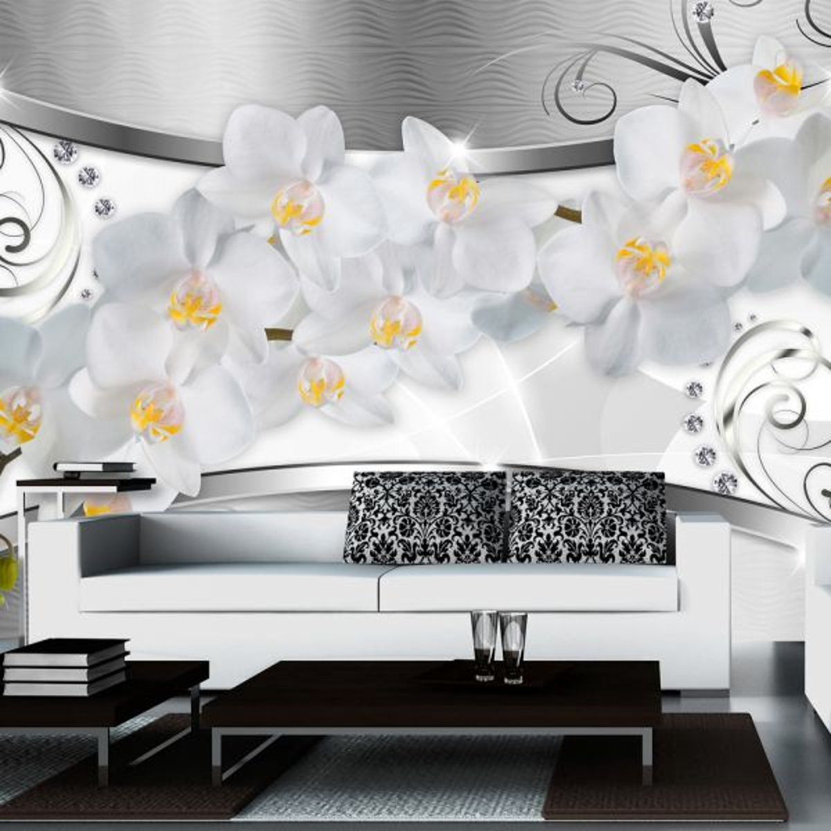 Papier peint intissé panoramique Fleurs Flower bridge gris / argent, EDEN
