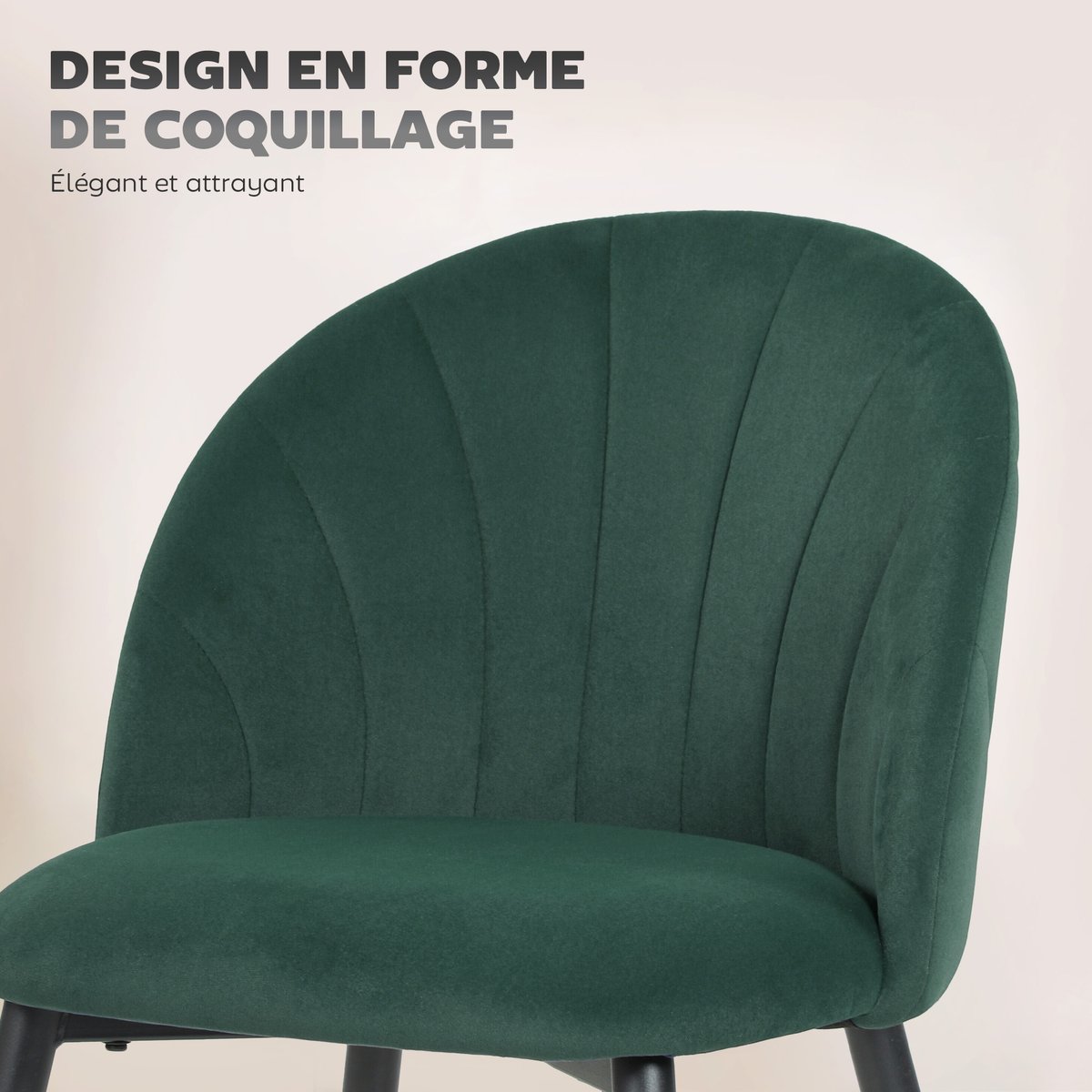 Chaise de salle à manger Velours (100 % vert foncé, noir, HOMCOM
