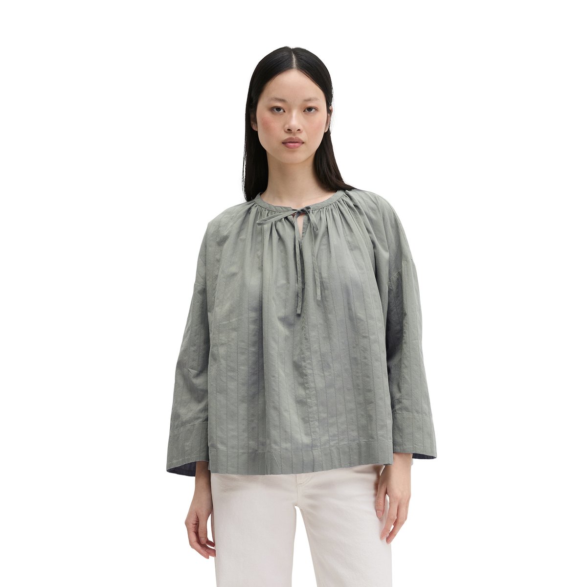 Tunique relaxed en voile de coton avec une fine broderie ajourée gris, MARC O'POLO