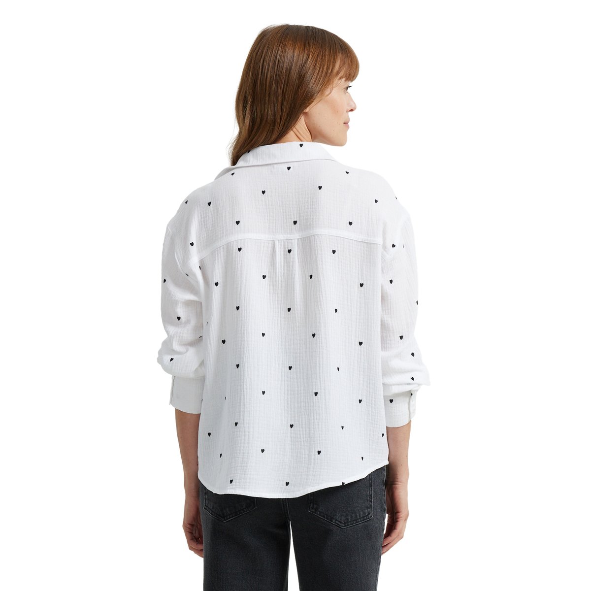 Chemise gaze de coton brodé FM grossesse et allaitement blanc, VERTBAUDET