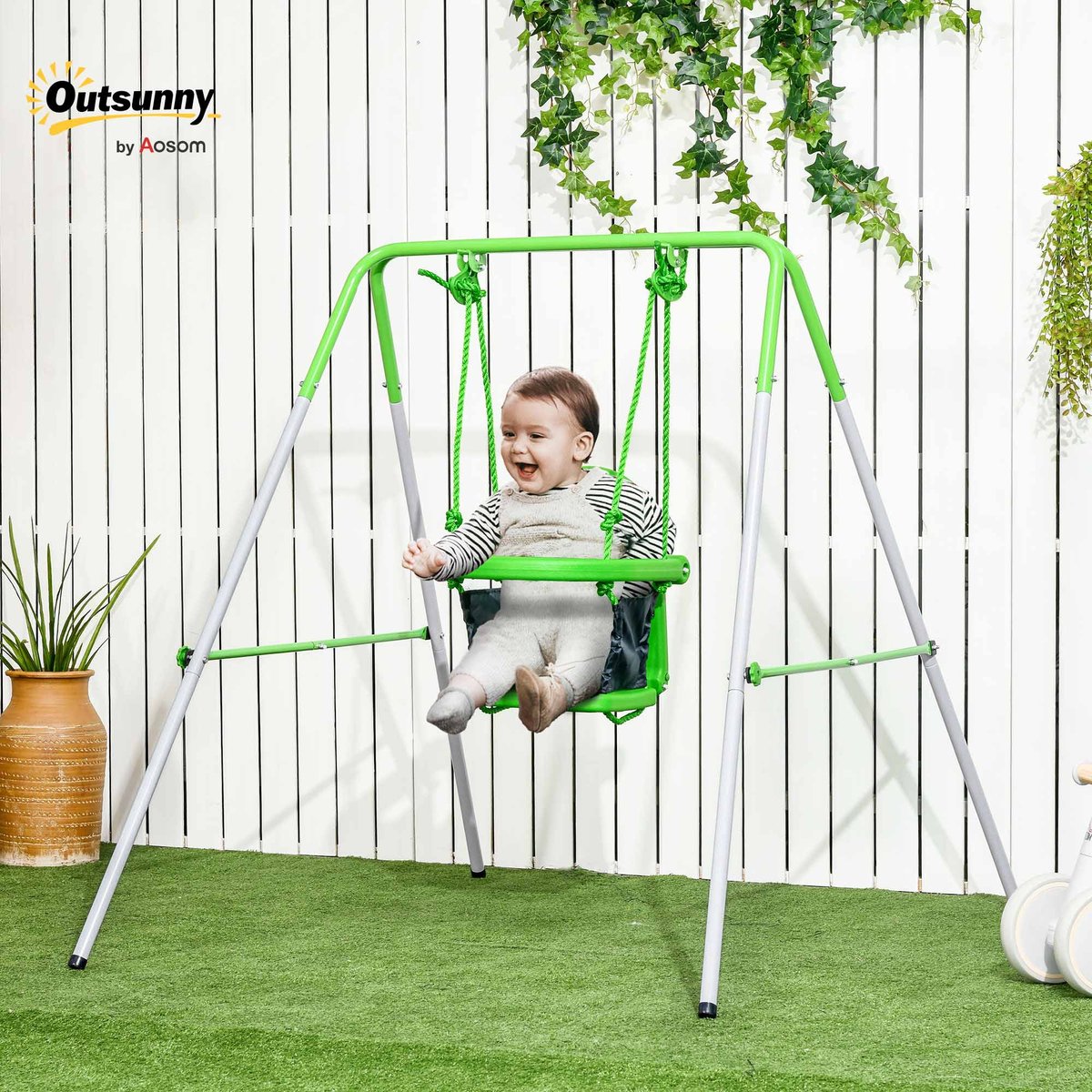 Balançoire pour enfants Acier Vert vert, OUTSUNNY