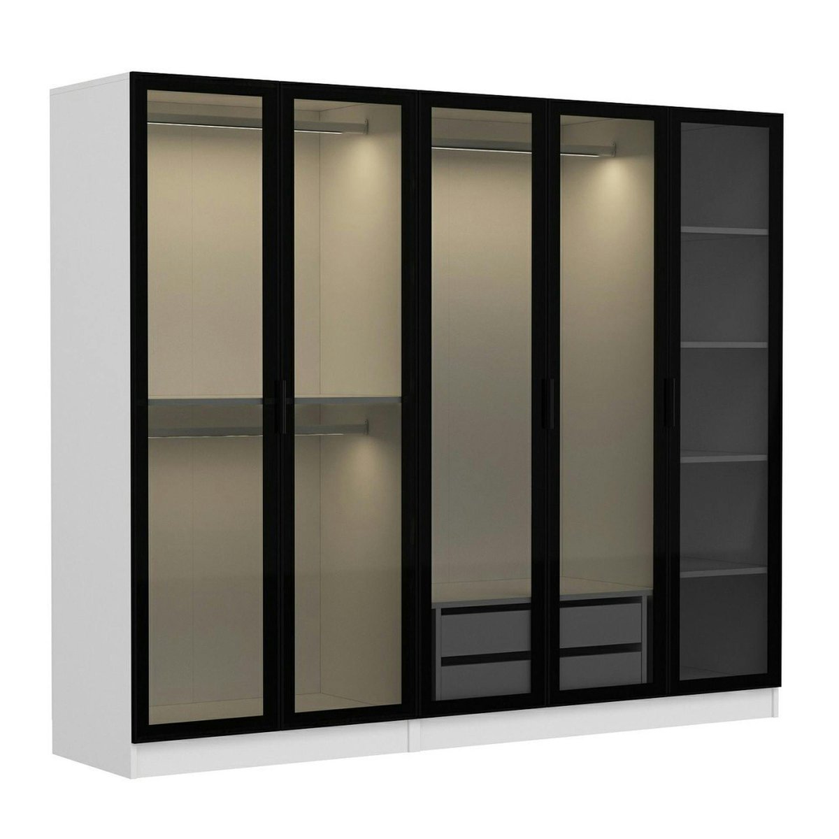 Armoire dressing design blanc 5 portes verre H 210 cm BYRON blanc, PIER IMPORT