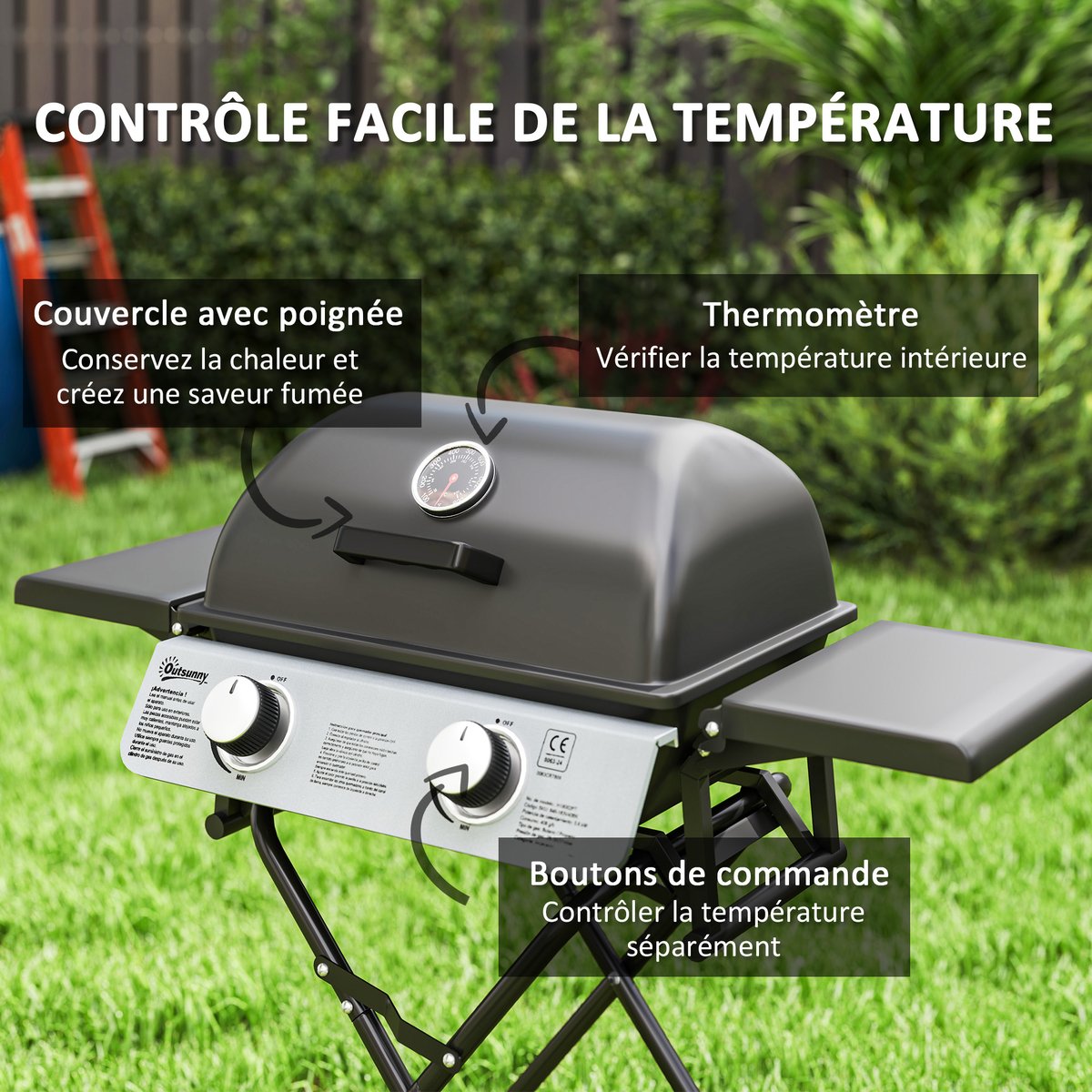 Barbecue à gaz Acier Noir noir, OUTSUNNY