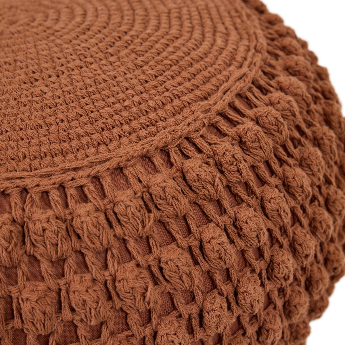 Pouf repose-pieds rond en coton crochet main Oeko-Tex® - RIVA terracotta, ICON