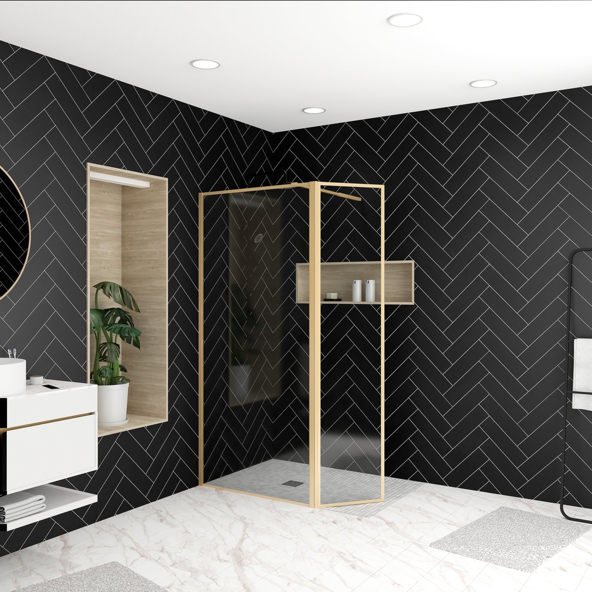 Paroi de douche à l’italienne avec volet pivotant en verre trempé 5 mm doré, HOME MAISON