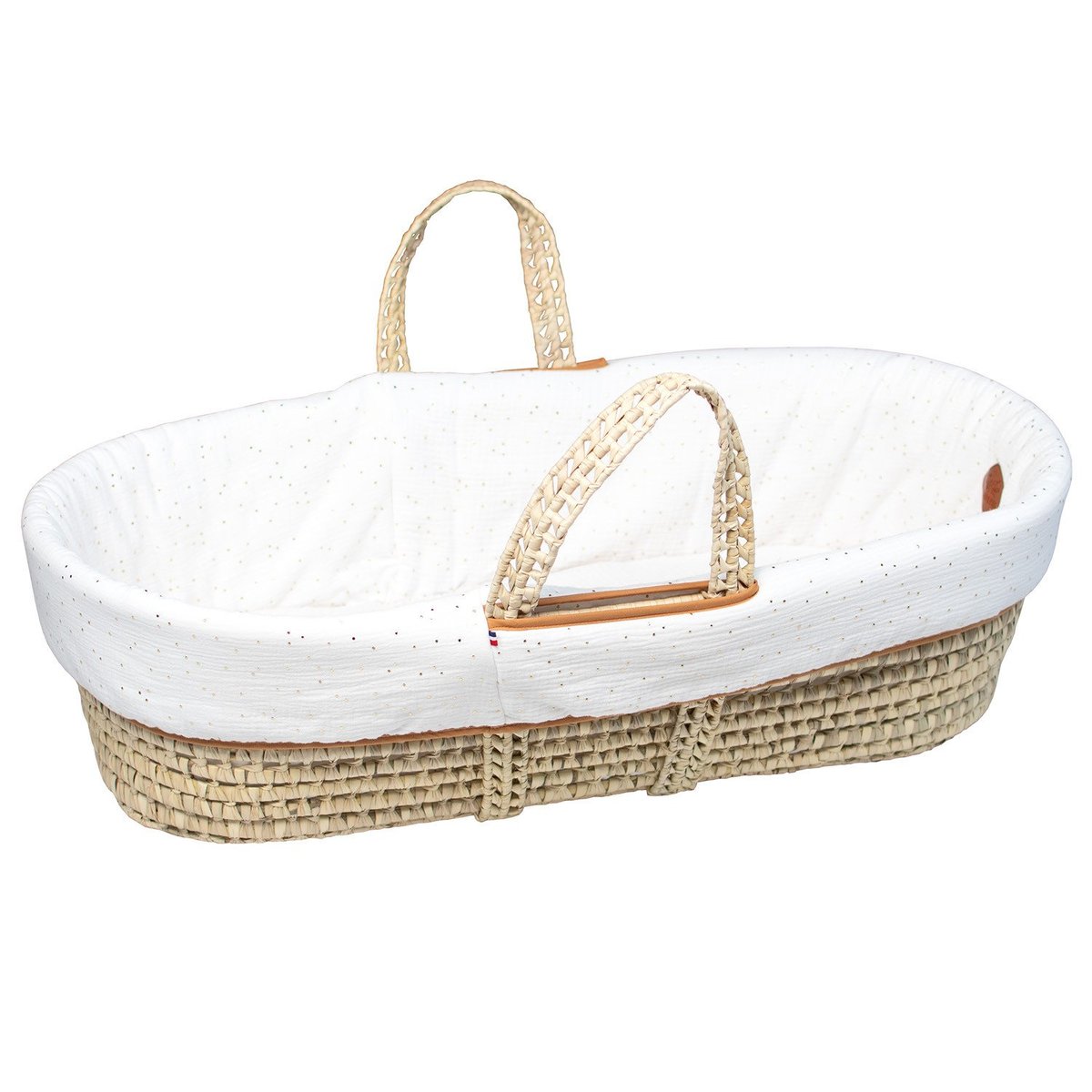 Couffin bébé avec Matelas, Habillage et Drap Housse JEANNE blanc à pois or, SEVIRA KIDS