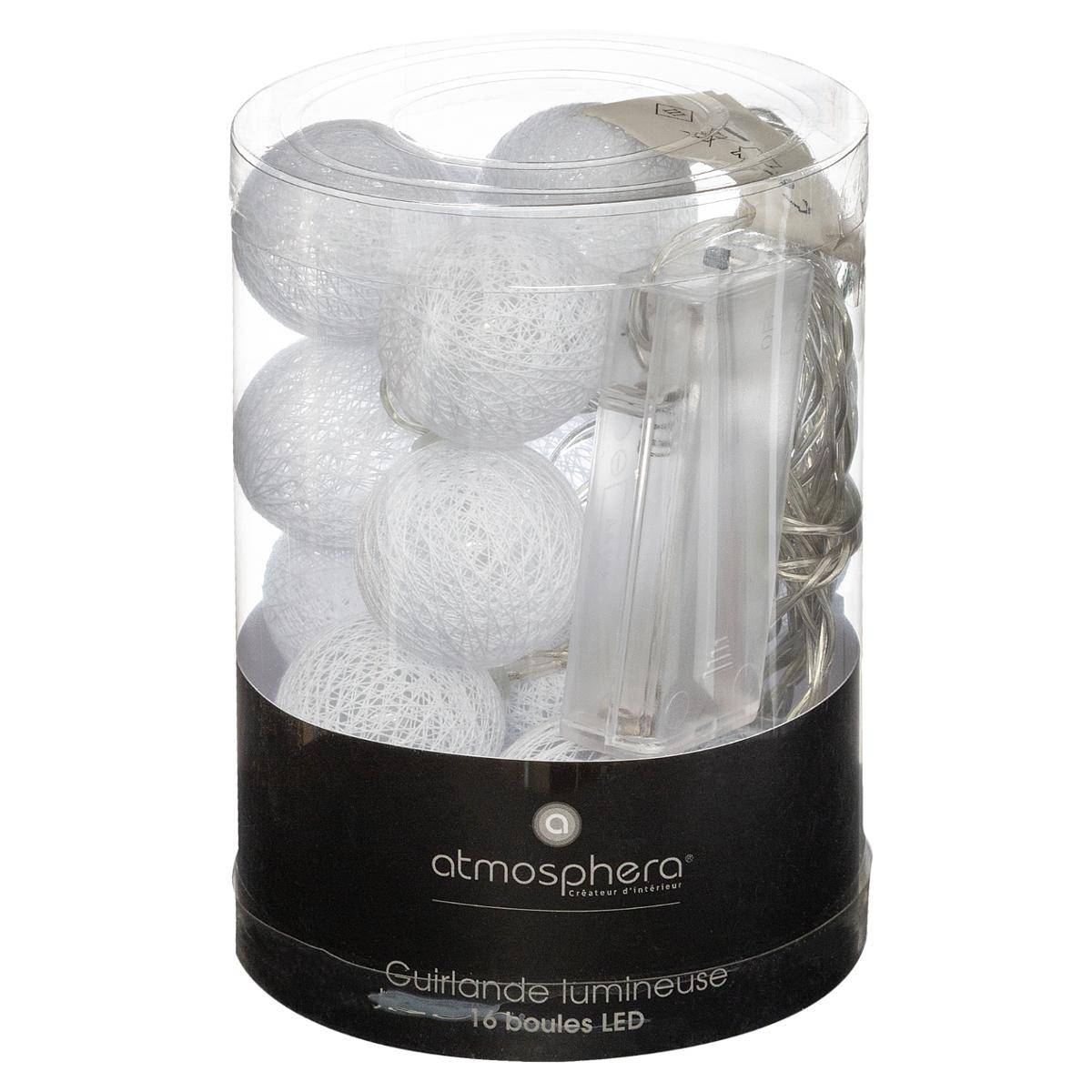 Guirlande LED 16 boules à pile TARA blanc, ATMOSPHERA