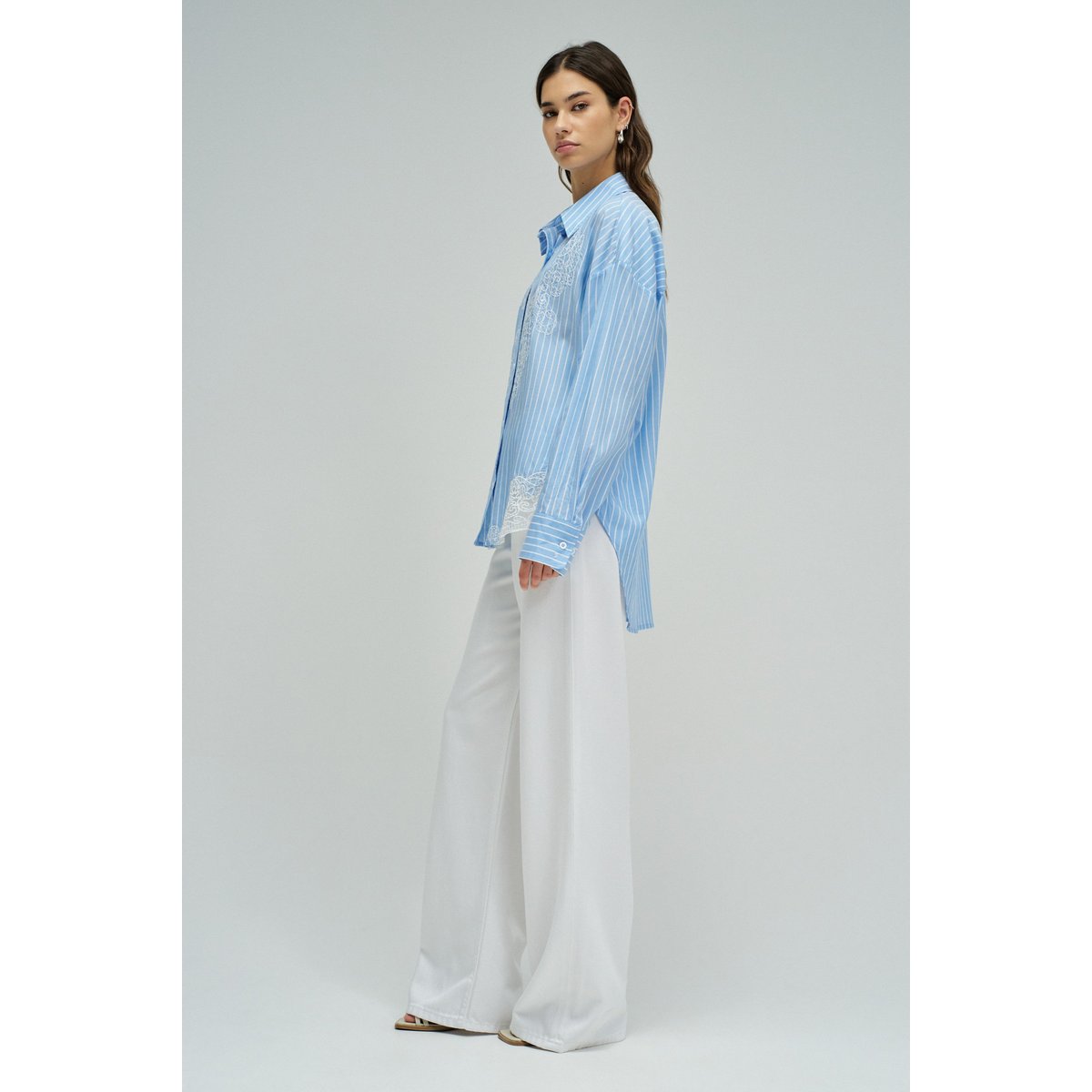 CHEMISE À RAYURES AVEC DE LA DENTELLE blanc, SALSA JEANS