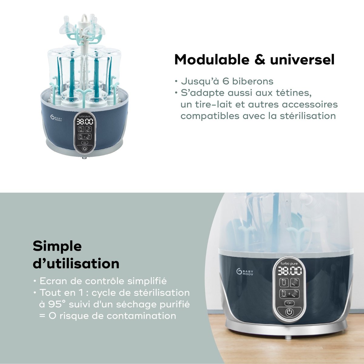 Stérilisateur sèche biberons Turbo Pure bleu, BABYMOOV