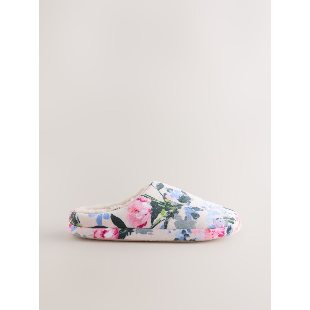 Chaussons mules effet pelucheux rose motif fleurs, NEXT