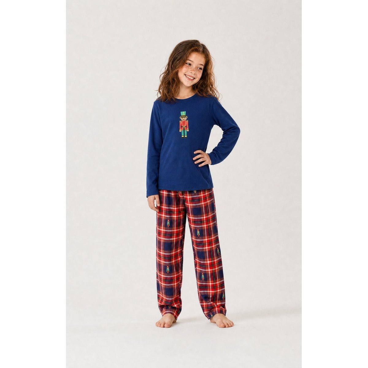 Pyjama enfant en jersey de coton épais à carreaux Léon rouge, ARTHUR