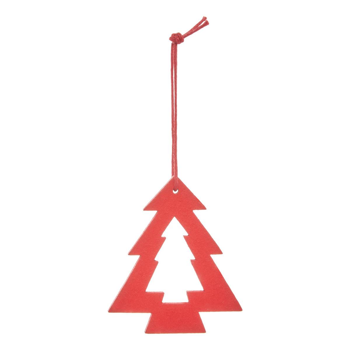 Lot de 10 suspensions de sapin en bois rouge et blanc 5 cm modèle b, FEERIC LIGHTS & CHRISTMAS