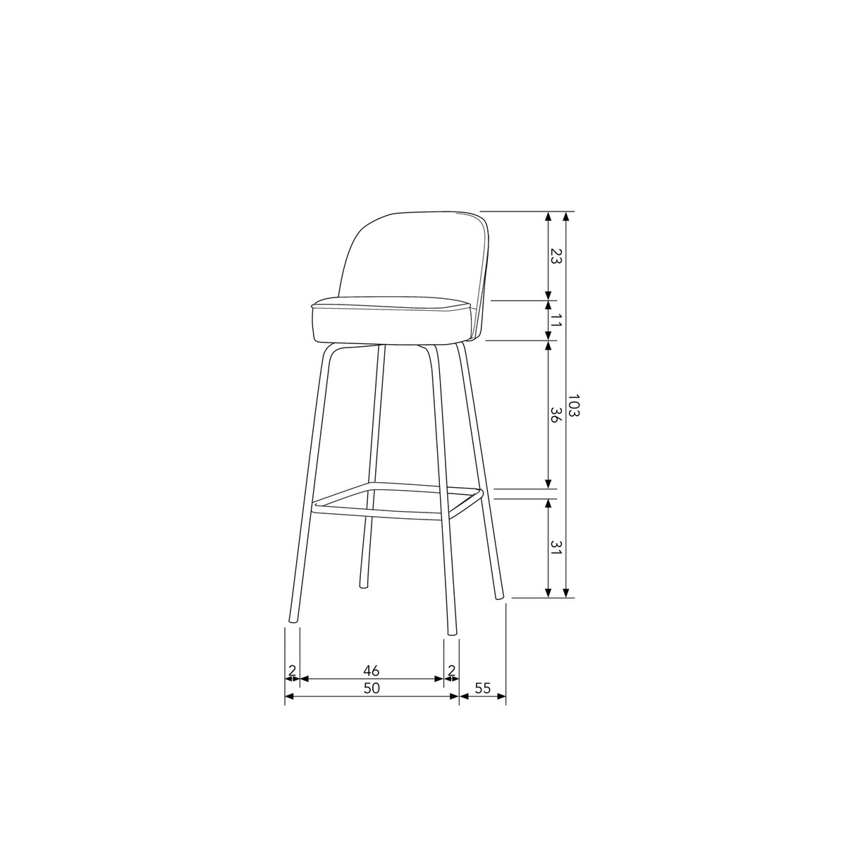 Tabouret de bar en velours 80cm - VOGUE noir, BEPUREHOME