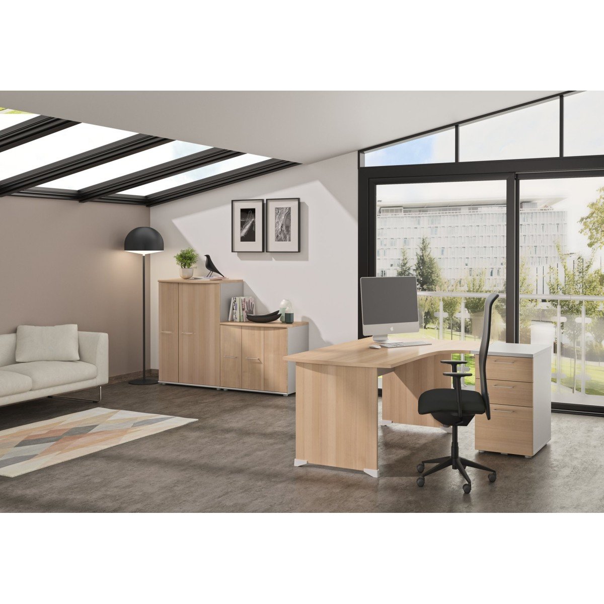 Plan compact 90° droit pieds panneaux beige, GAMI