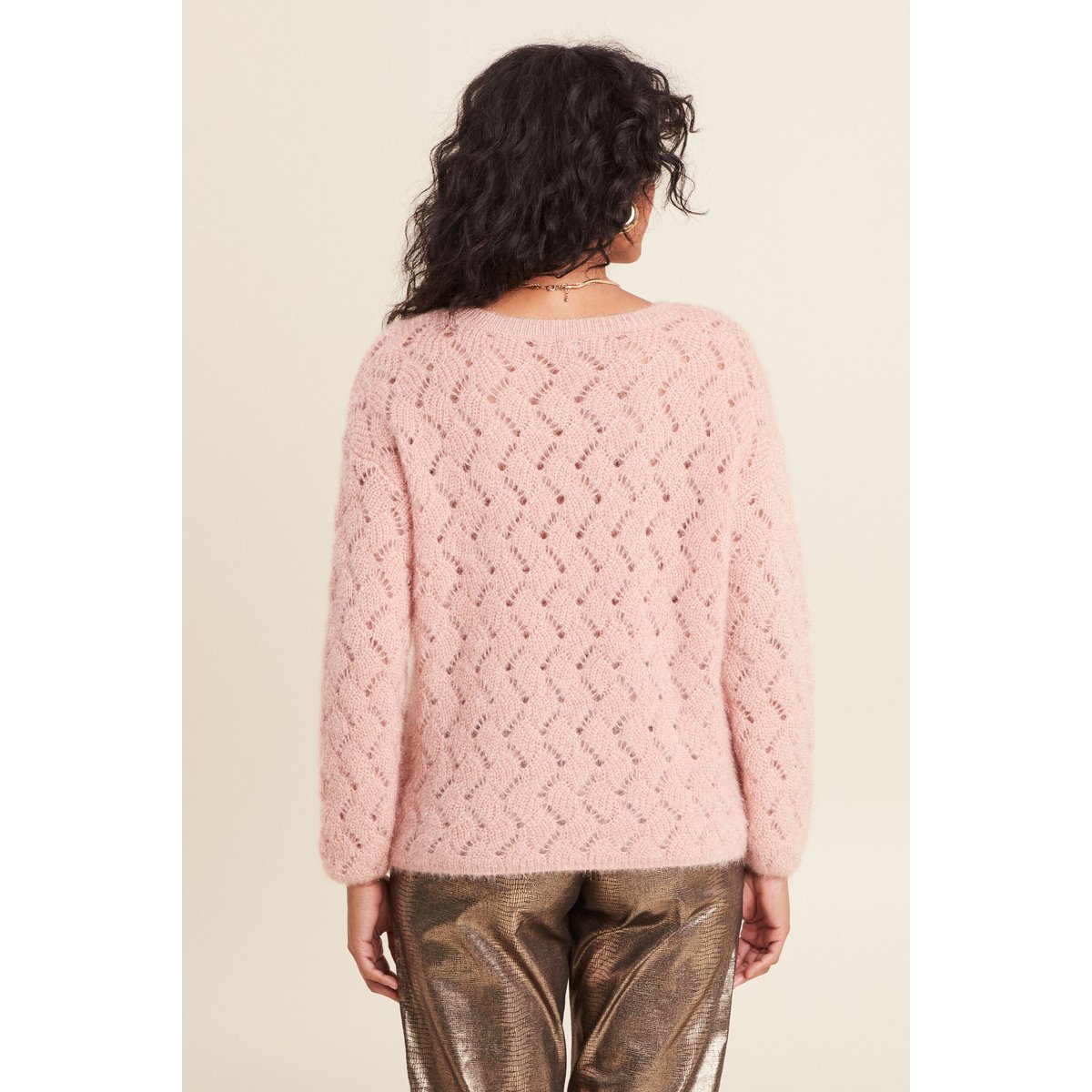 Pull manches longues ajouré vieux rose, BREAL