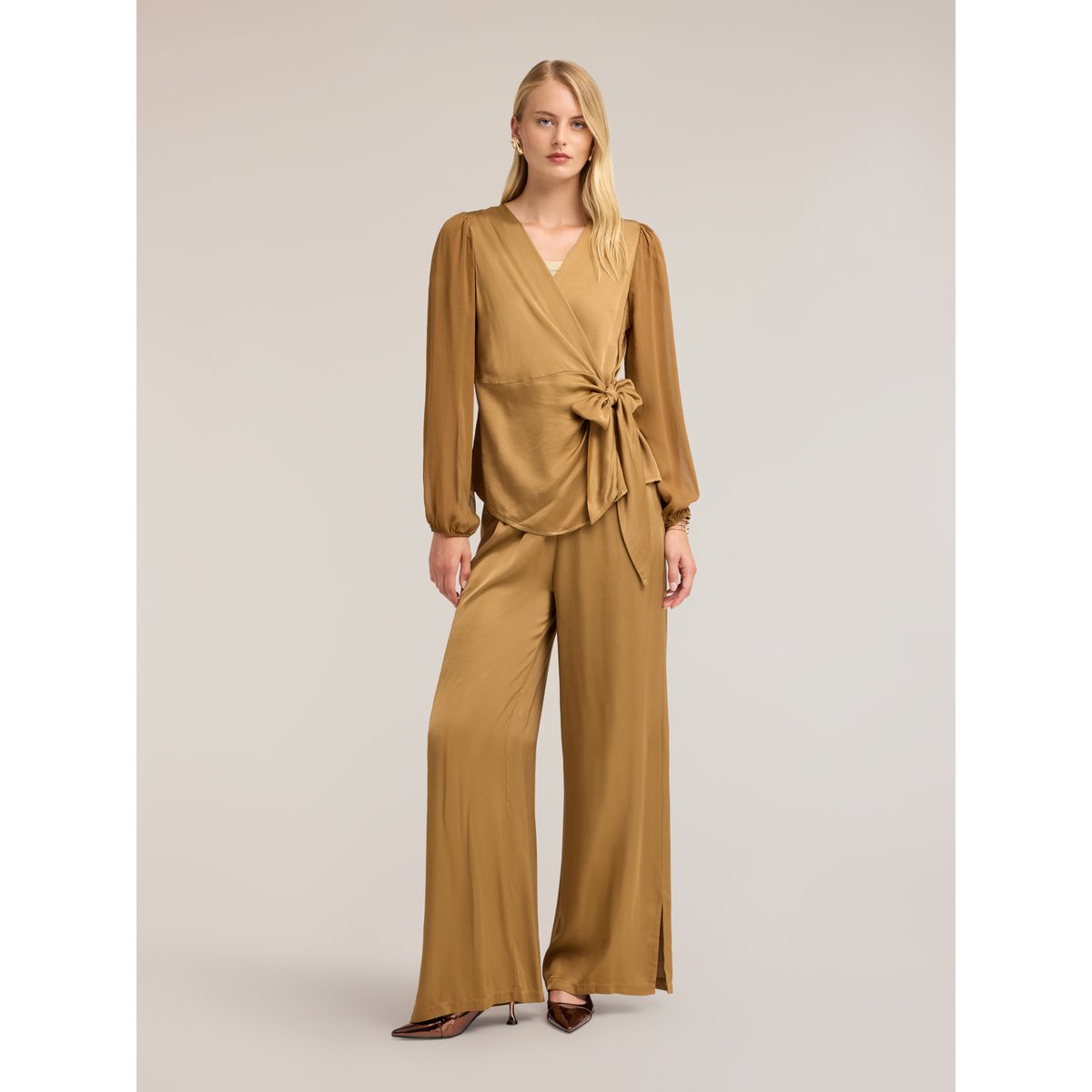 Pantalon palazzo en viscose beige, MOTIVI