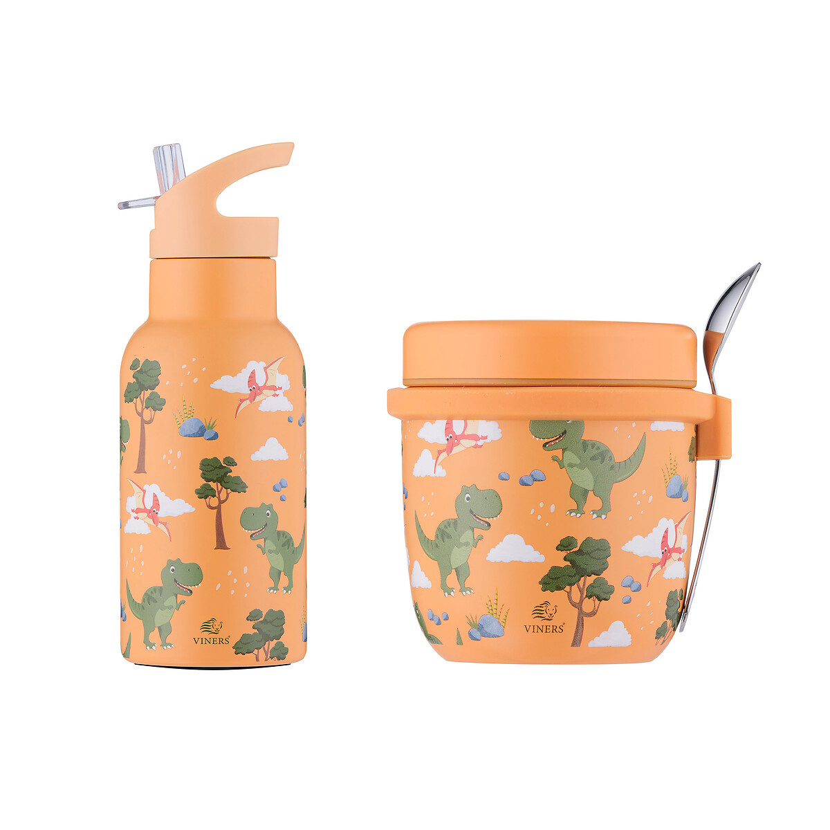 Kids Dinosaur Food Flask & Water Bottle Set orange, VINERS