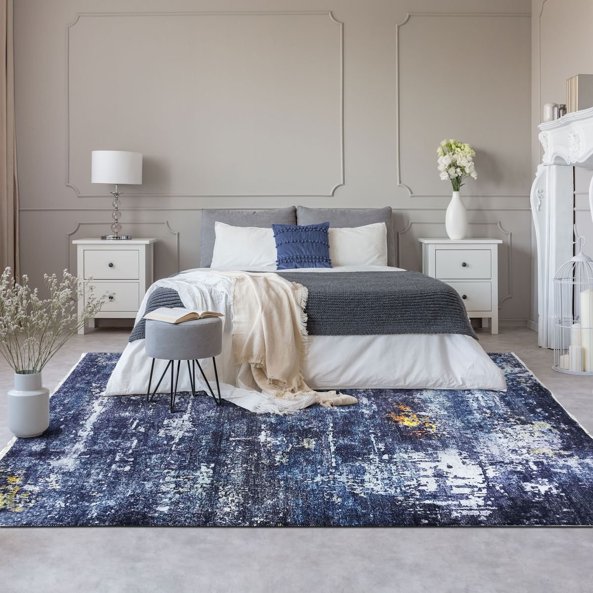 Tapis salon extra-doux motif abstrait IMPRESSION ART gris, THE DECO FACTORY