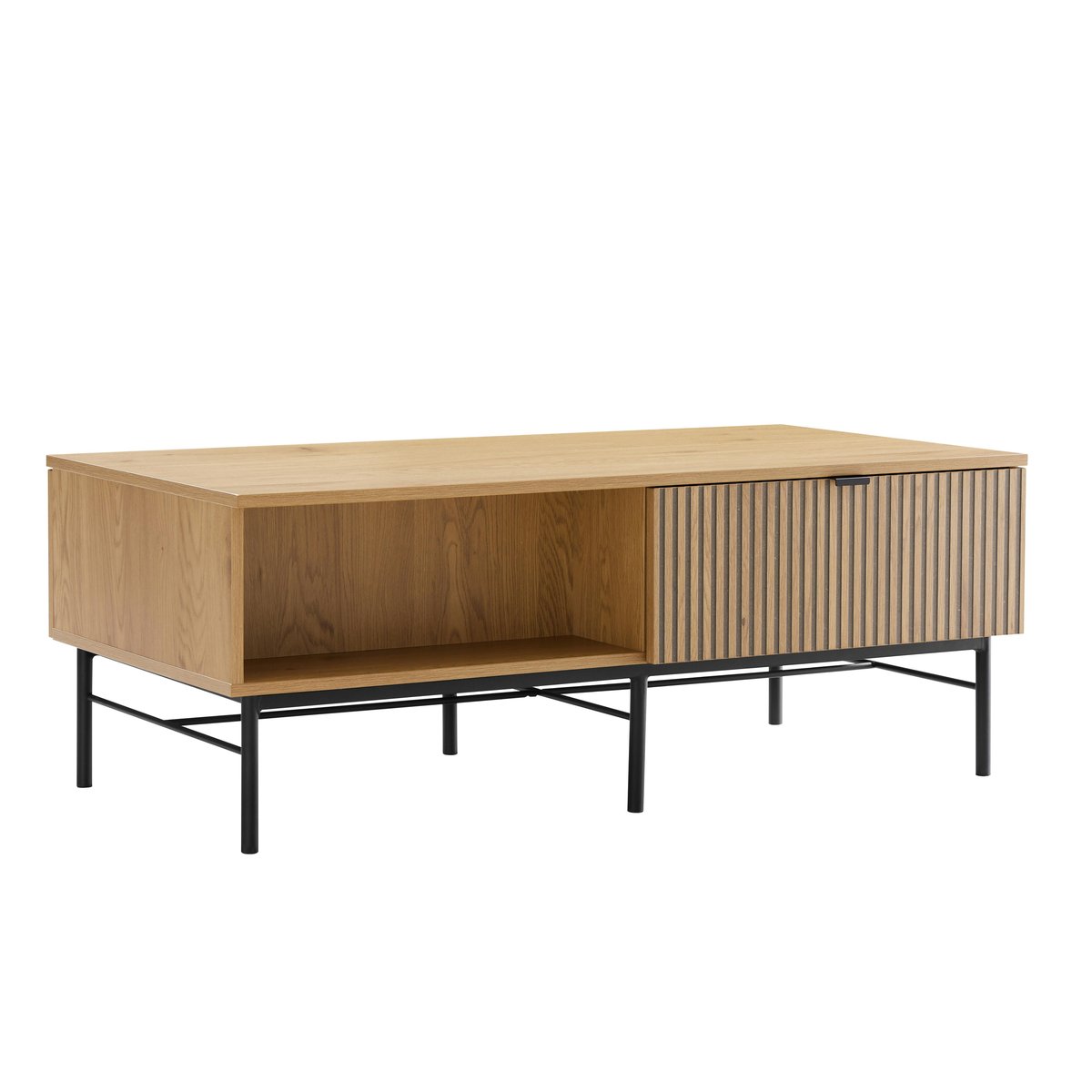 Table basse 2 tiroirs décor effet bois rainuré noir/naturel OLETTA bois naturel, PIER IMPORT