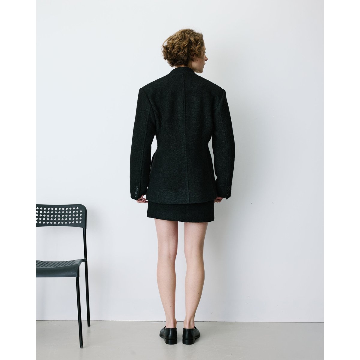 Blazer croisé en laine mélangée sans revers ecru Berlin noir, GRACE & MILA