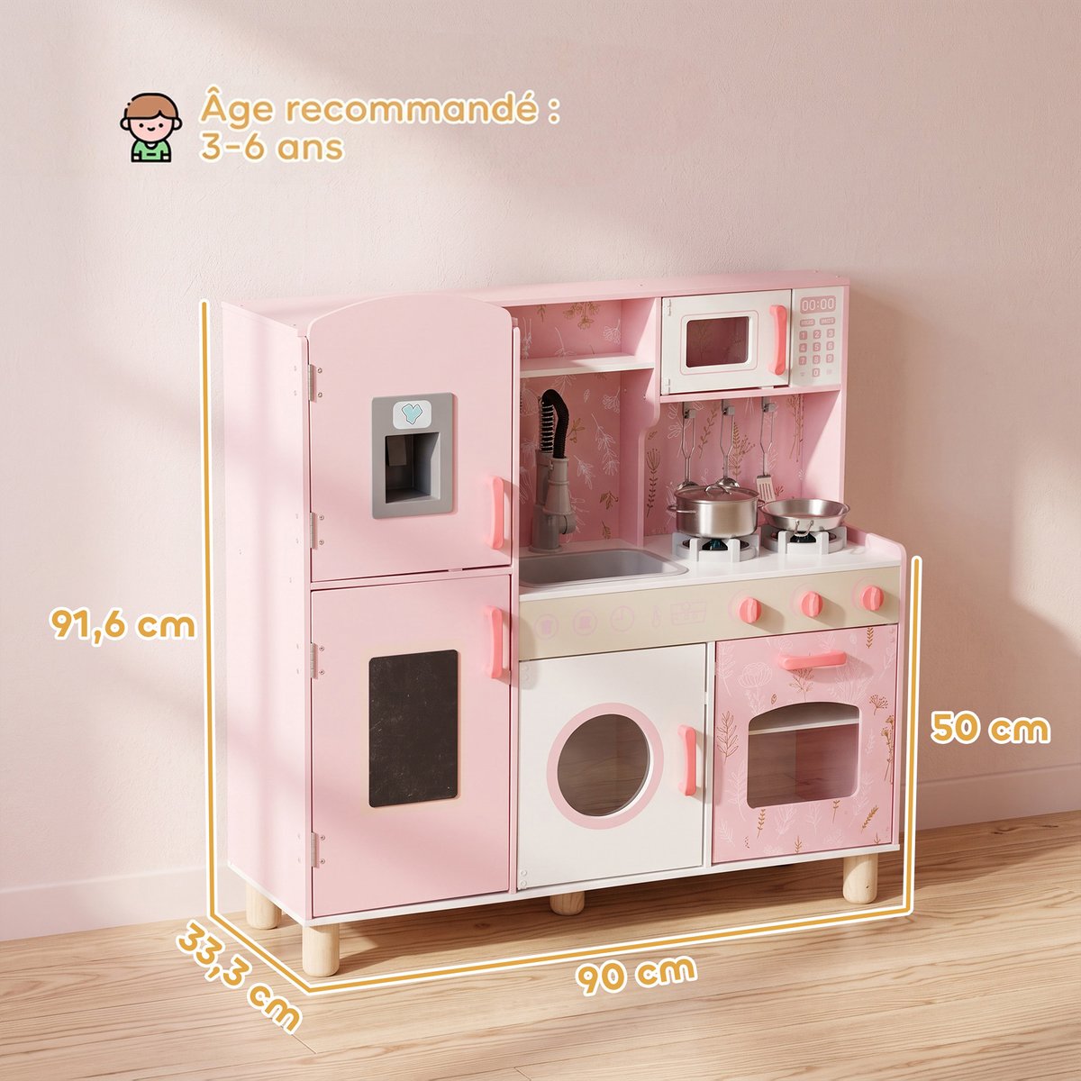 Ensemble de cuisine pour enfants MDF Rose rose, AIYAPLAY