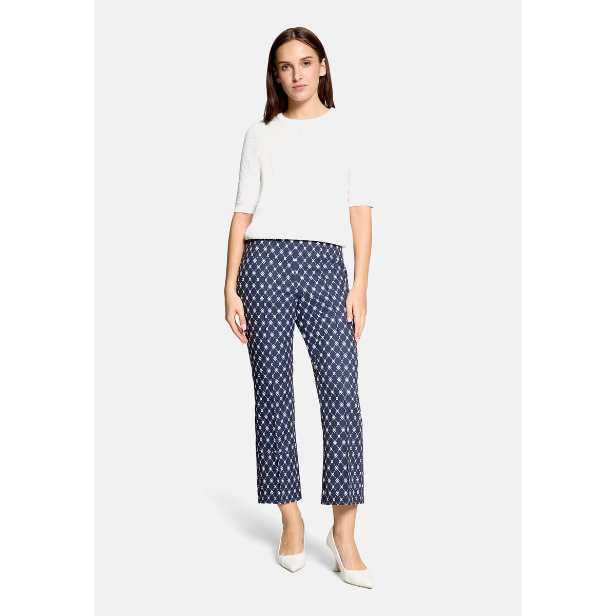 Pantalon casual coupe slim fit bleu/blanc, BETTY BARCLAY