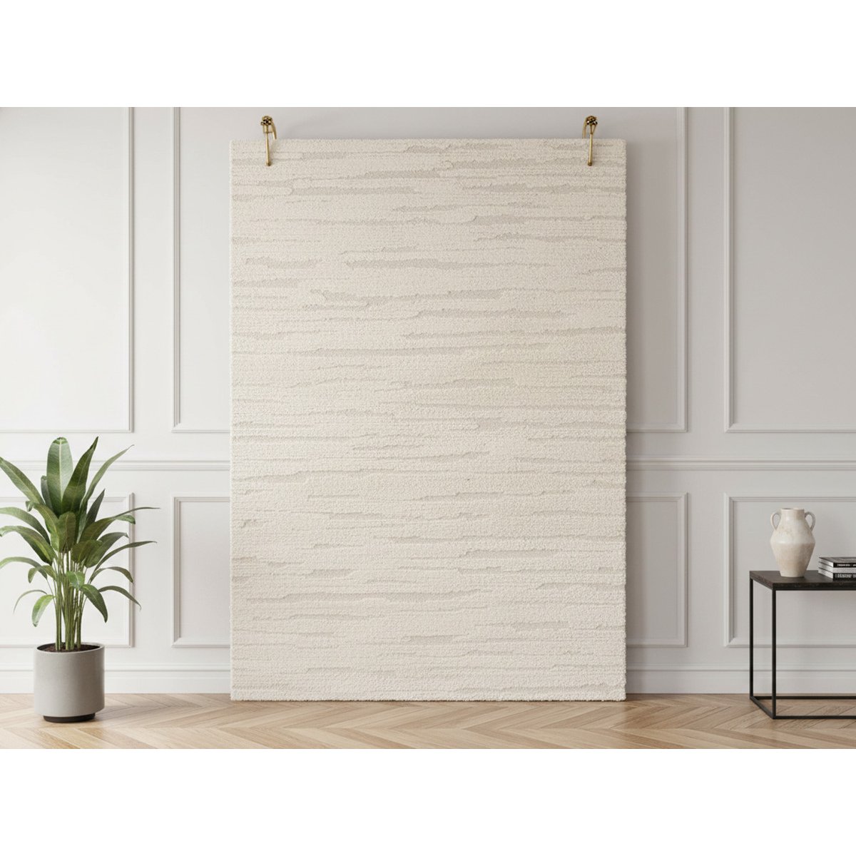 Tapis poils ras style bohème, LORIS beige, BOBOCHIC