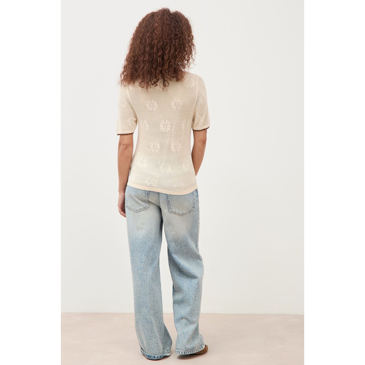 Pull droit court manches courtes ecru, BONOBO