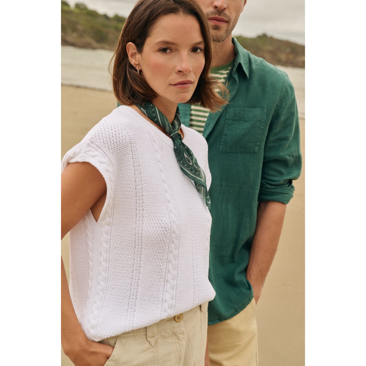 Pull sans manche en coton blanc, ARMOR-LUX