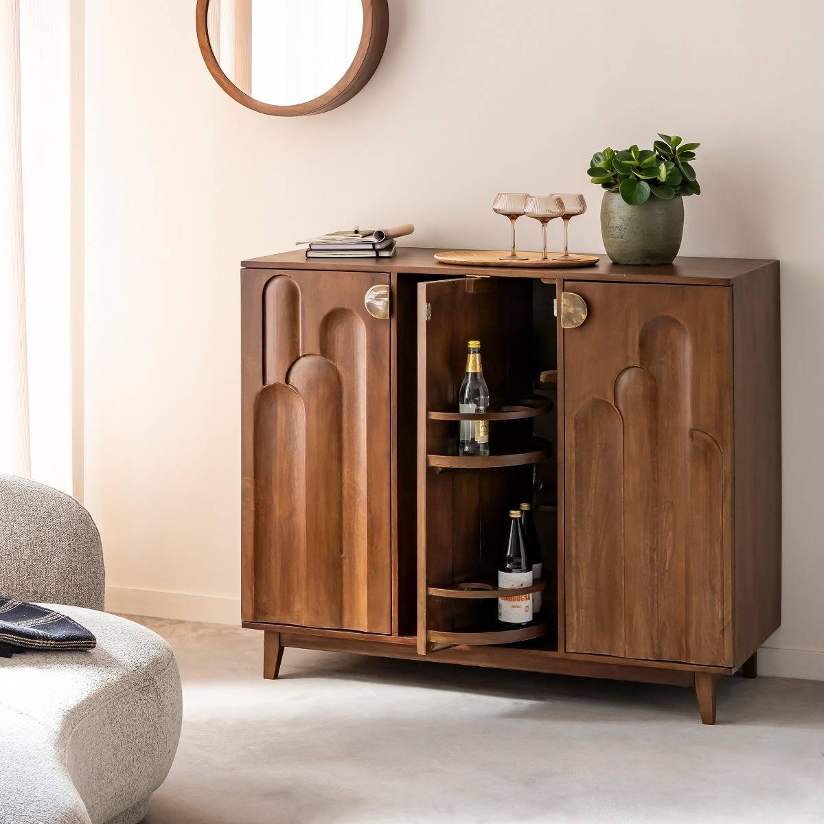 Meuble bar en bois de manguier ELIO bois foncé, MADE IN MEUBLES