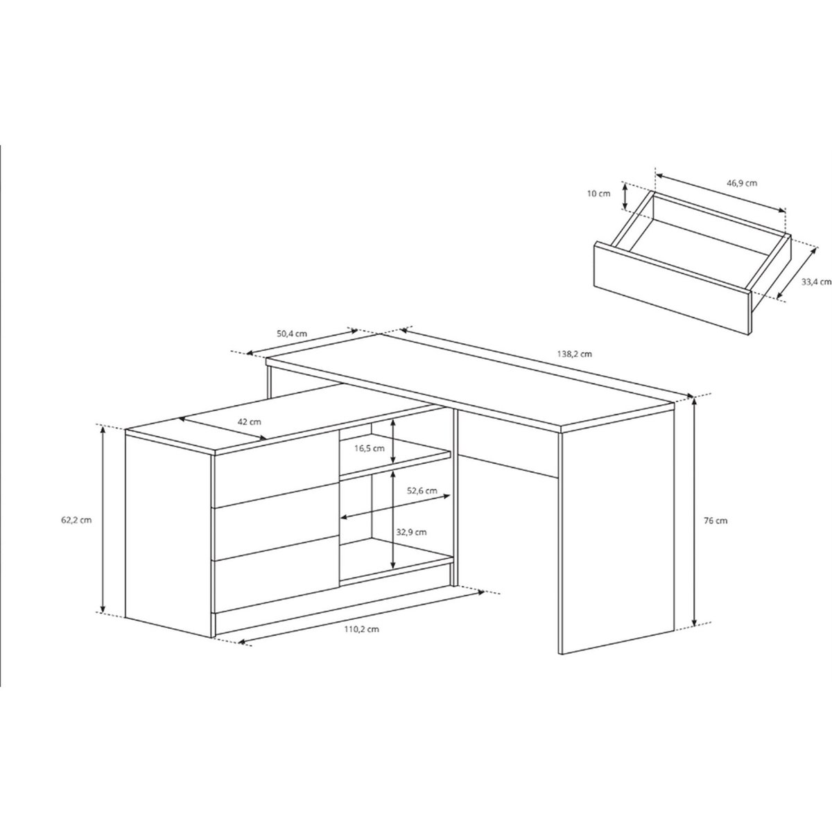 Bureau avec caisson réversible SIHAJO blanc, RECOLLECTION