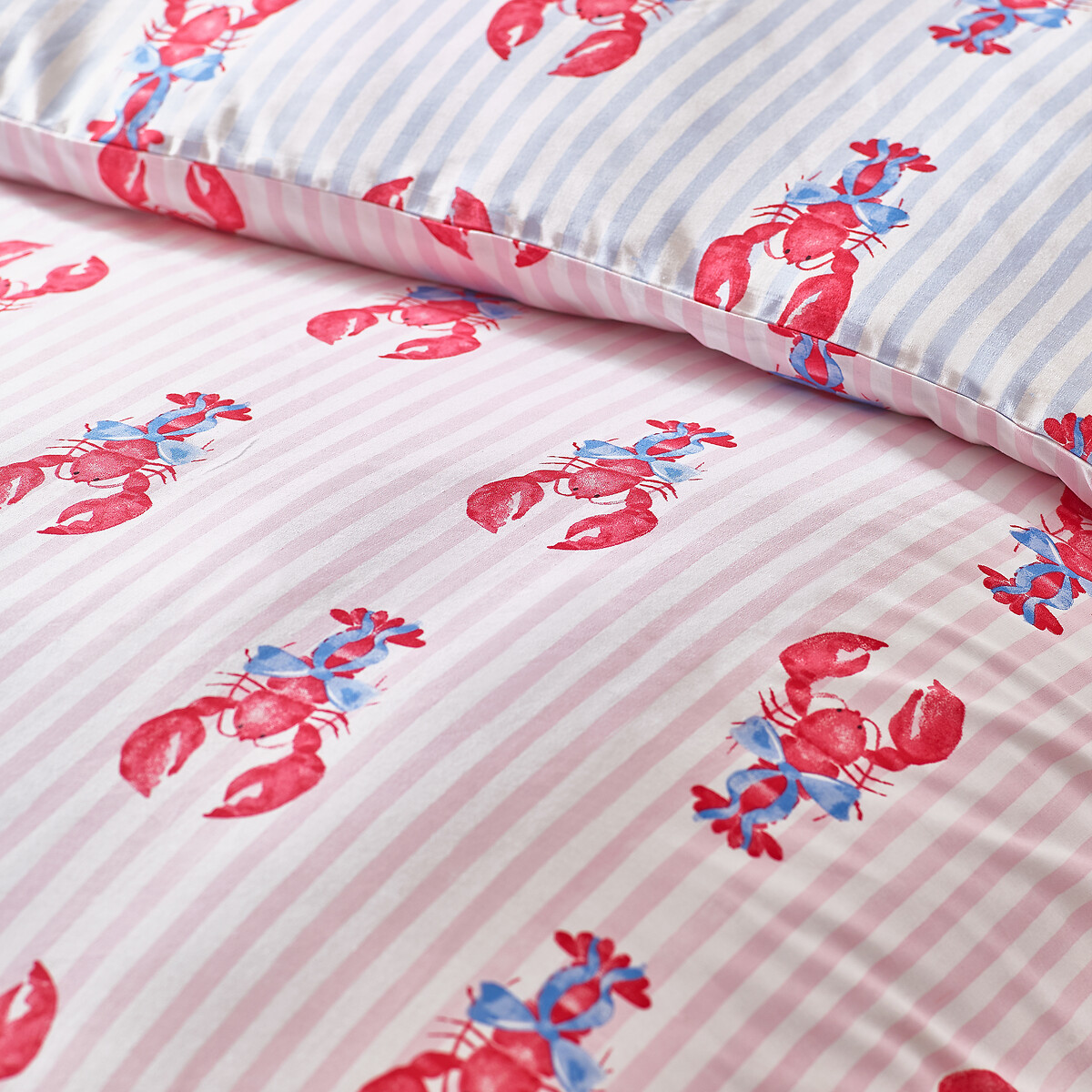 Lobster Stripe Reversible Duvet Cover And Pillowcase Set pink, SASSY B