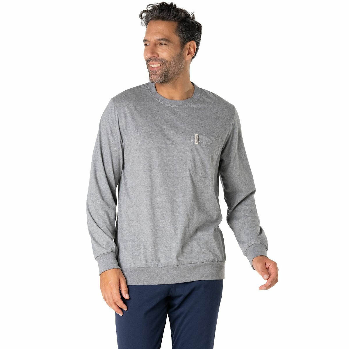 Cotton Jogger-Style Pyjamas grey marl/navy, EMINENCE