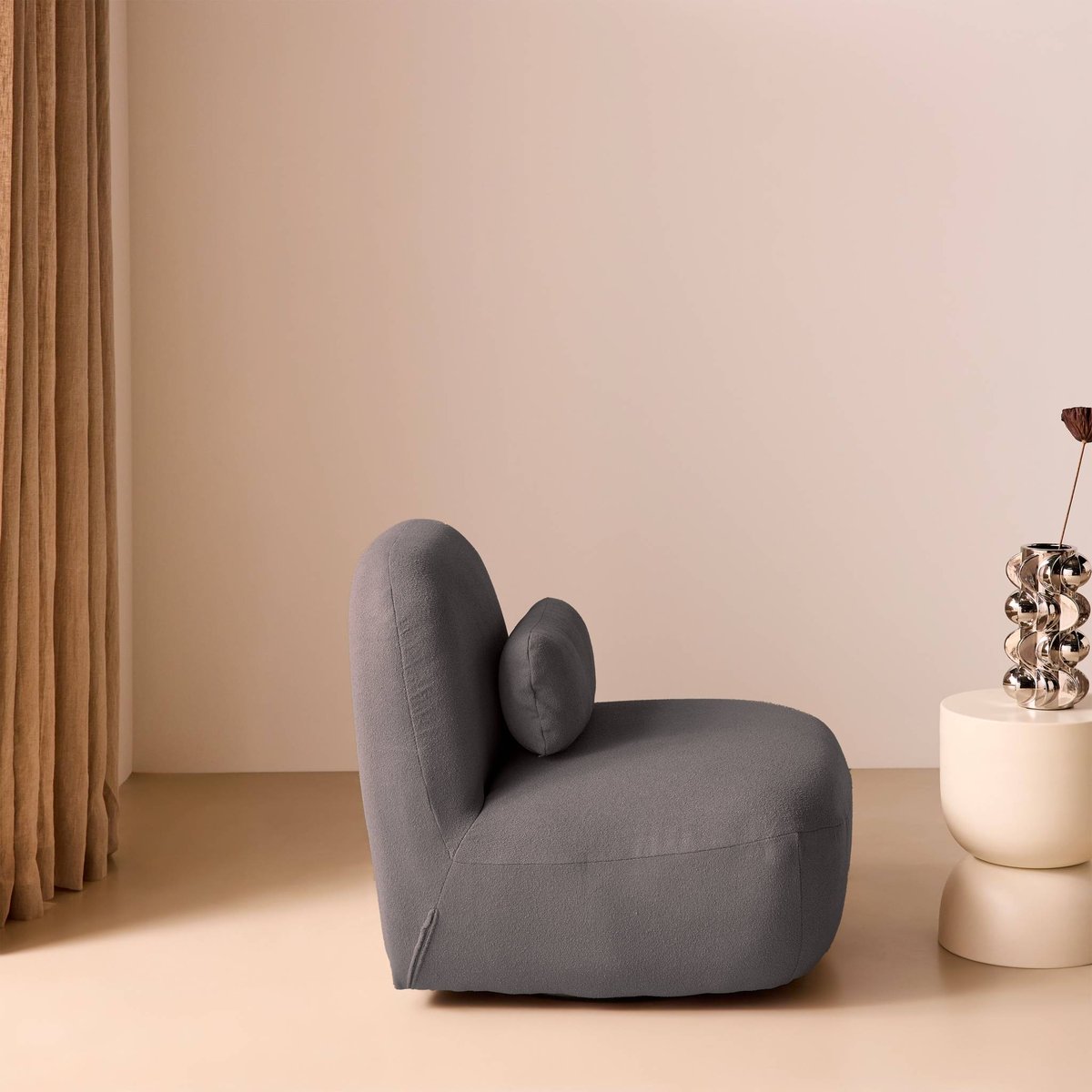 Fauteuil pivotant 360 bouclette texturée SPINO kaki foncé, SWEEEK