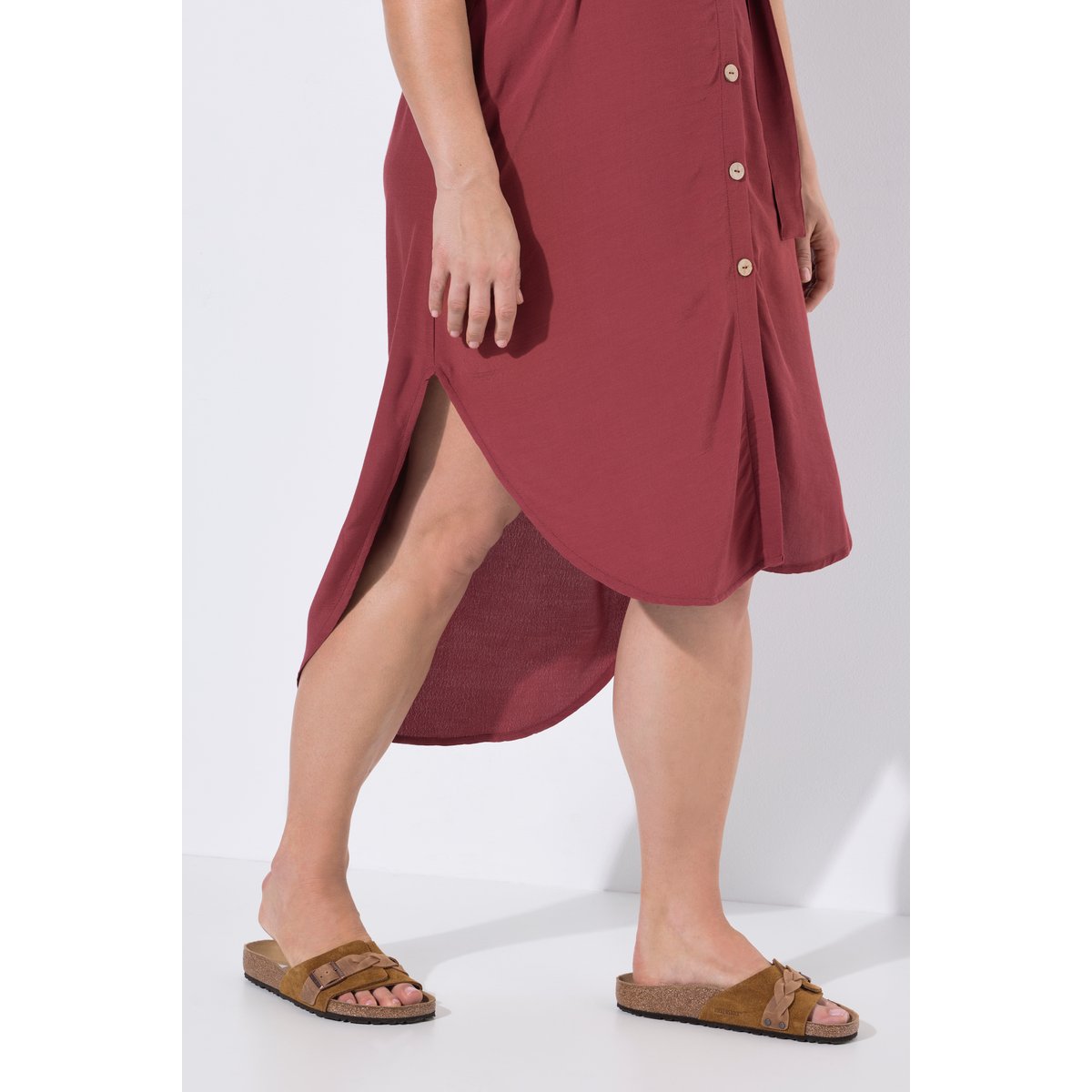 Robe midi en coton bio, ceinture feuille morte, ULLA POPKEN